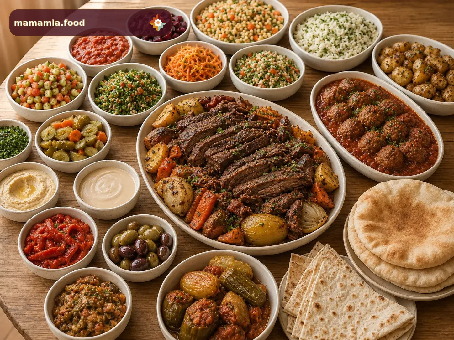 שולחן שבת ערוך עם תבשילים וסלטים